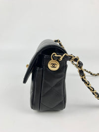 Black Mini Flap Bag in Black Grained Shiny Calfskin &amp; Gold-Tone Metal (Cash Price in Description)