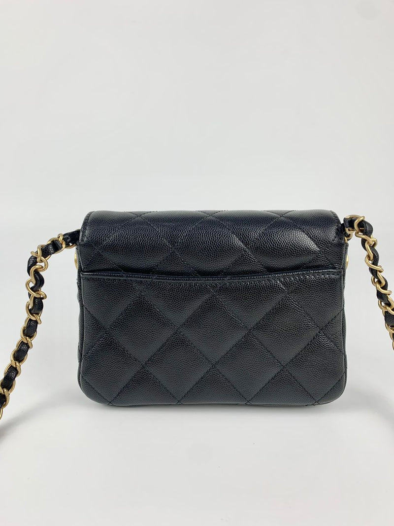 Black Mini Flap Bag in Black Grained Shiny Calfskin &amp; Gold-Tone Metal (Cash Price in Description)