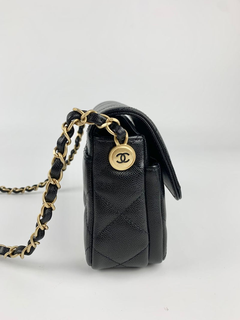 Black Mini Flap Bag in Black Grained Shiny Calfskin &amp; Gold-Tone Metal (Cash Price in Description)