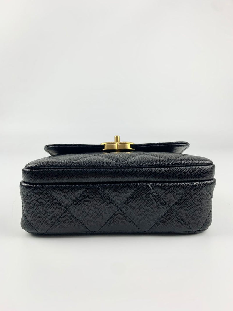 Black Mini Flap Bag in Black Grained Shiny Calfskin &amp; Gold-Tone Metal (Cash Price in Description)