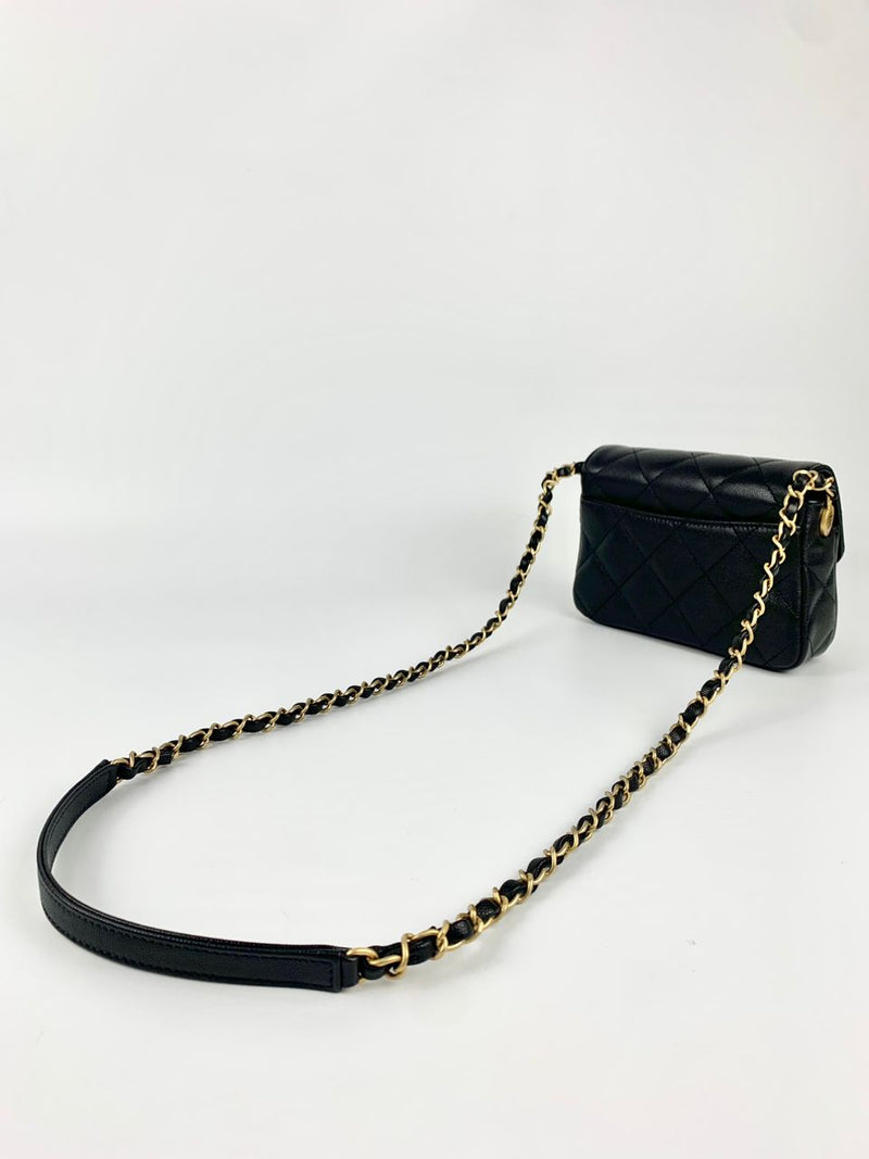 Black Mini Flap Bag in Black Grained Shiny Calfskin &amp; Gold-Tone Metal (Cash Price in Description)