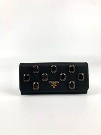 1M1132 Black Tessuto Nylon Pietre Jeweled Flap Wallet