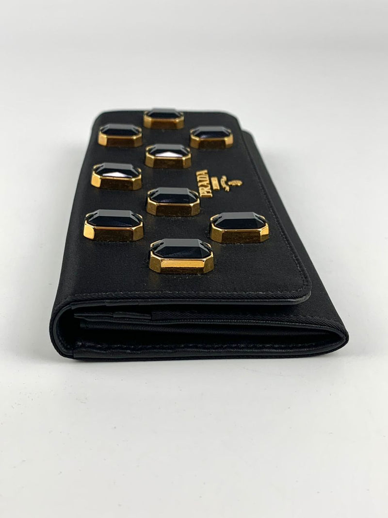 1M1132 Black Tessuto Nylon Pietre Jeweled Flap Wallet