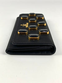 1M1132 Black Tessuto Nylon Pietre Jeweled Flap Wallet