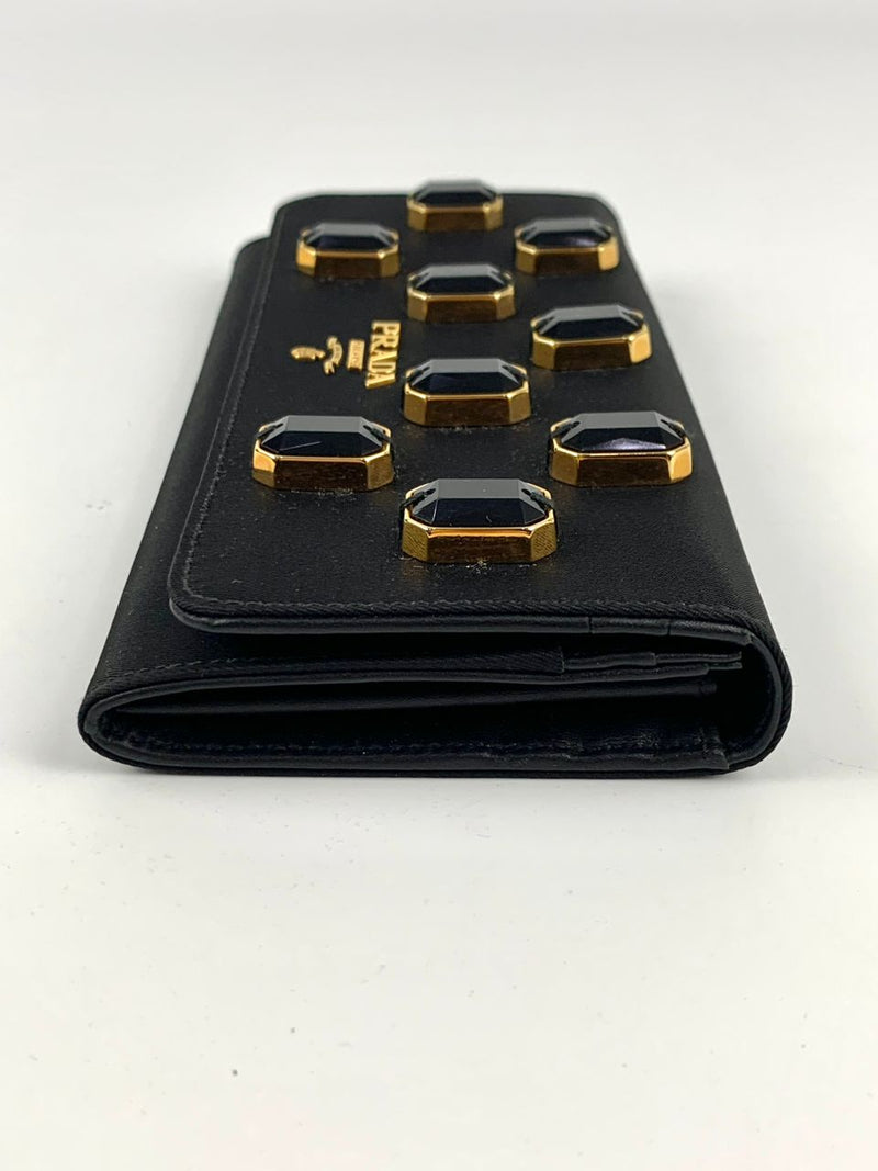 1M1132 Black Tessuto Nylon Pietre Jeweled Flap Wallet