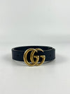 414516 Double G Navy Leather Belt&nbsp;