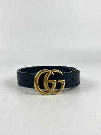 414516 Double G Navy Leather Belt&nbsp;