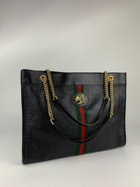 Black Leather Large Rajah Tote Bag