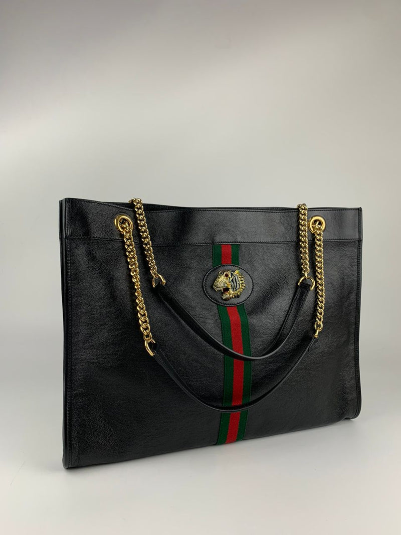 Black Leather Large Rajah Tote Bag