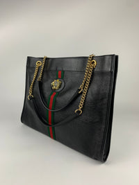 Black Leather Large Rajah Tote Bag