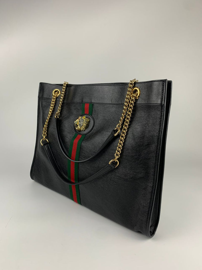 Black Leather Large Rajah Tote Bag