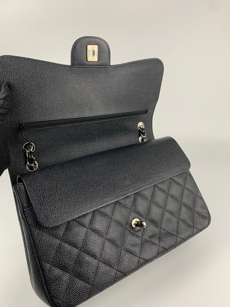 Black Caviar Classic Jumbo Double Flap Bag SHW