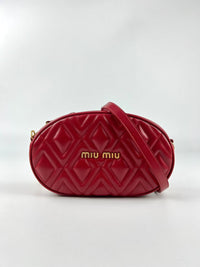 Red Quilted Leather Oval Crossbody Bag