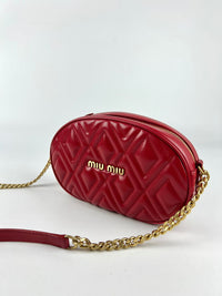 Red Quilted Leather Oval Crossbody Bag