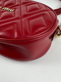 Red Quilted Leather Oval Crossbody Bag