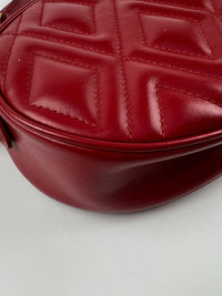 Red Quilted Leather Oval Crossbody Bag