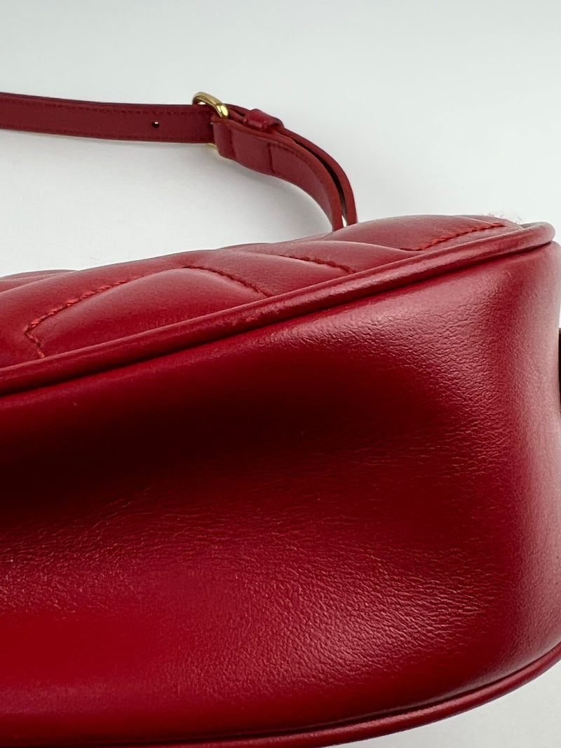 Red Quilted Leather Oval Crossbody Bag