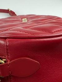 Red Quilted Leather Oval Crossbody Bag