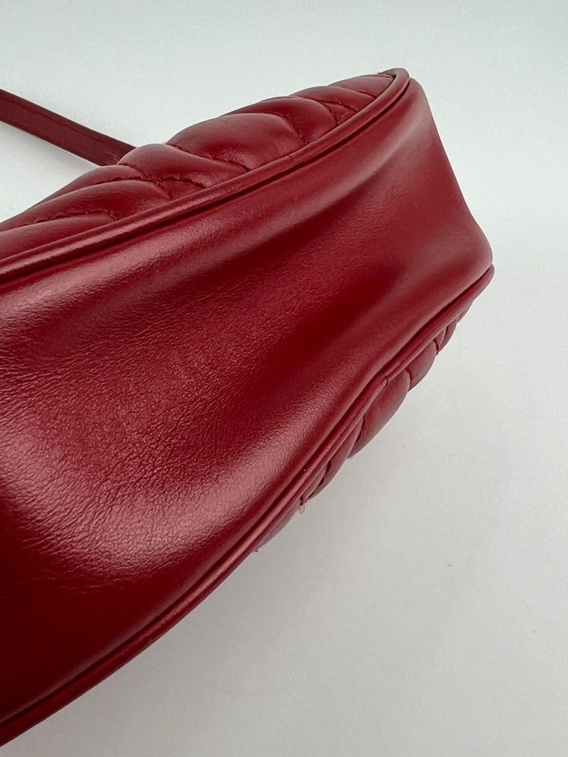 Red Quilted Leather Oval Crossbody Bag