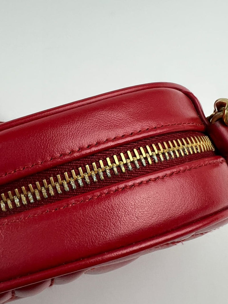 Red Quilted Leather Oval Crossbody Bag