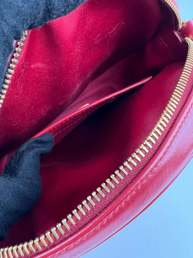 Red Quilted Leather Oval Crossbody Bag