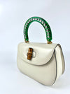 White / Green Calfskin Plexiglass Medium Classic 2 Top Handle Bag