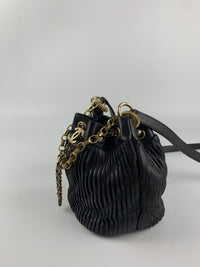 Small Coco Pleated Drawstring Bucket Bag Black GHW