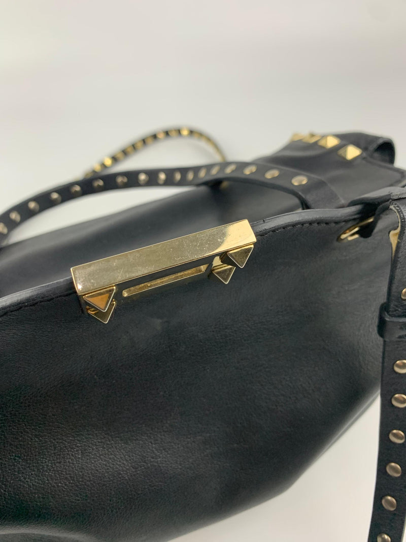 Black Small Rockstud Trapeze Tote