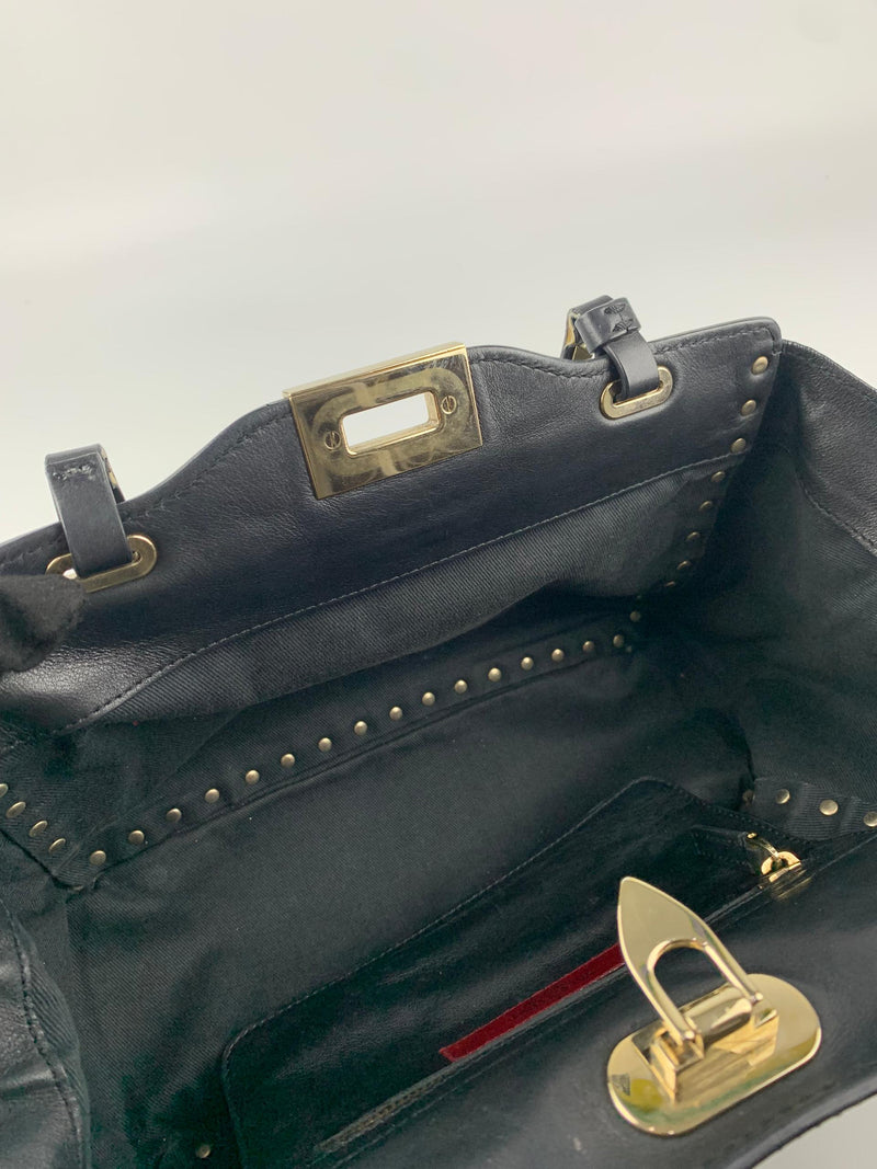 Black Small Rockstud Trapeze Tote