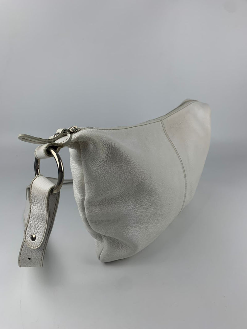 White Saffiano Leather Hobo Bag