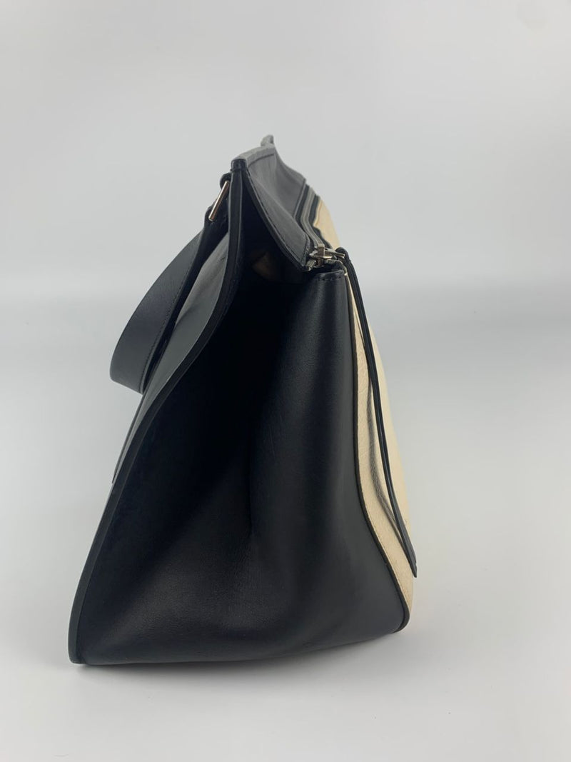 Edge Black / Beige Top Handle Calfskin Bag