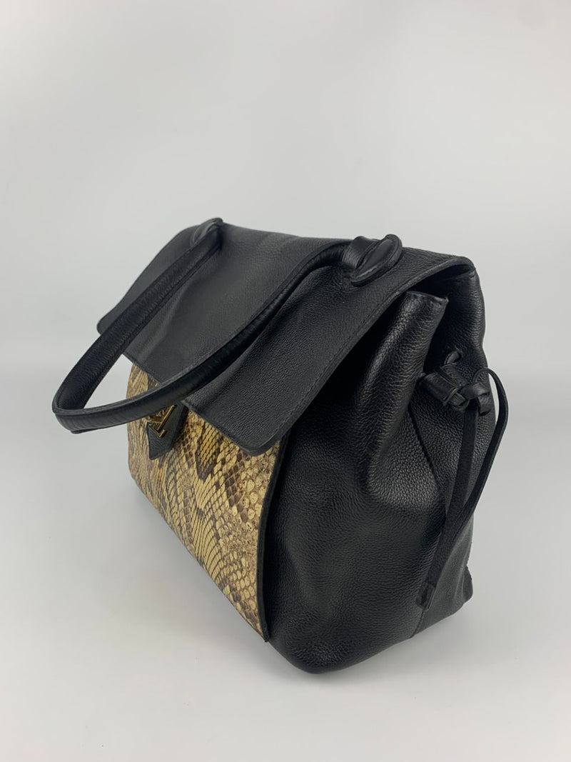 Lockme MM Black Leather and Python Bag