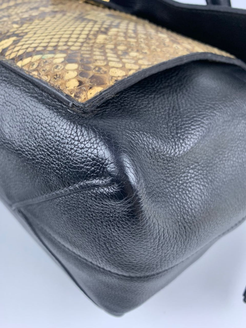 Lockme MM Black Leather and Python Bag