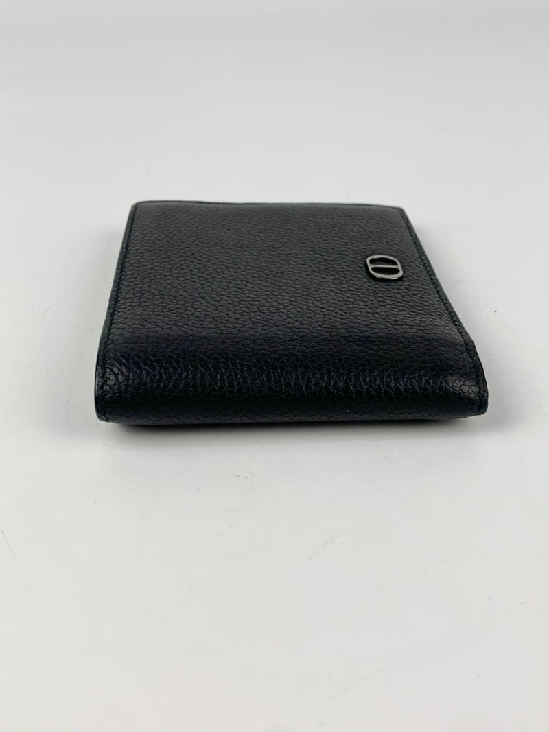 CD Icon Bifold Wallet in Black Grained Calfskin