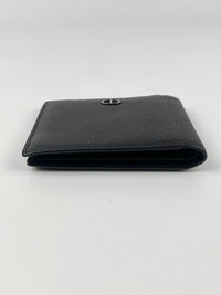 CD Icon Bifold Wallet in Black Grained Calfskin