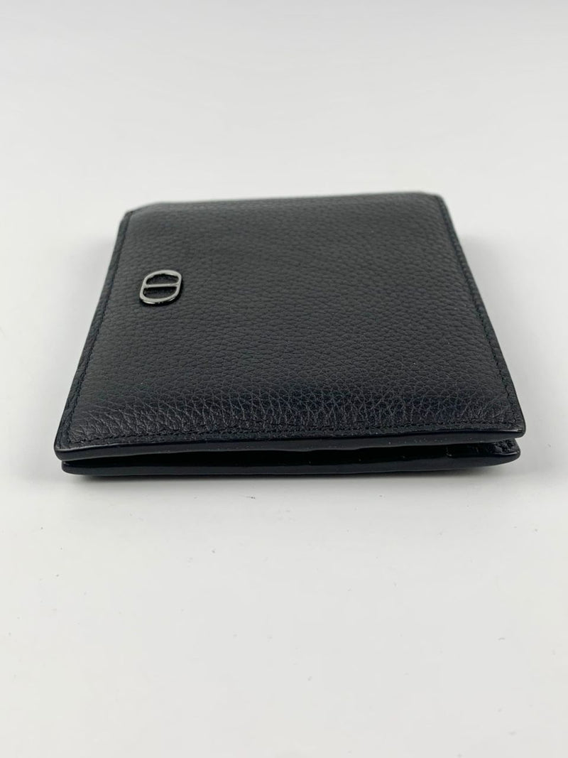 CD Icon Bifold Wallet in Black Grained Calfskin