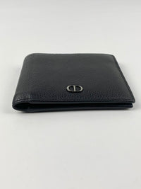 CD Icon Bifold Wallet in Black Grained Calfskin