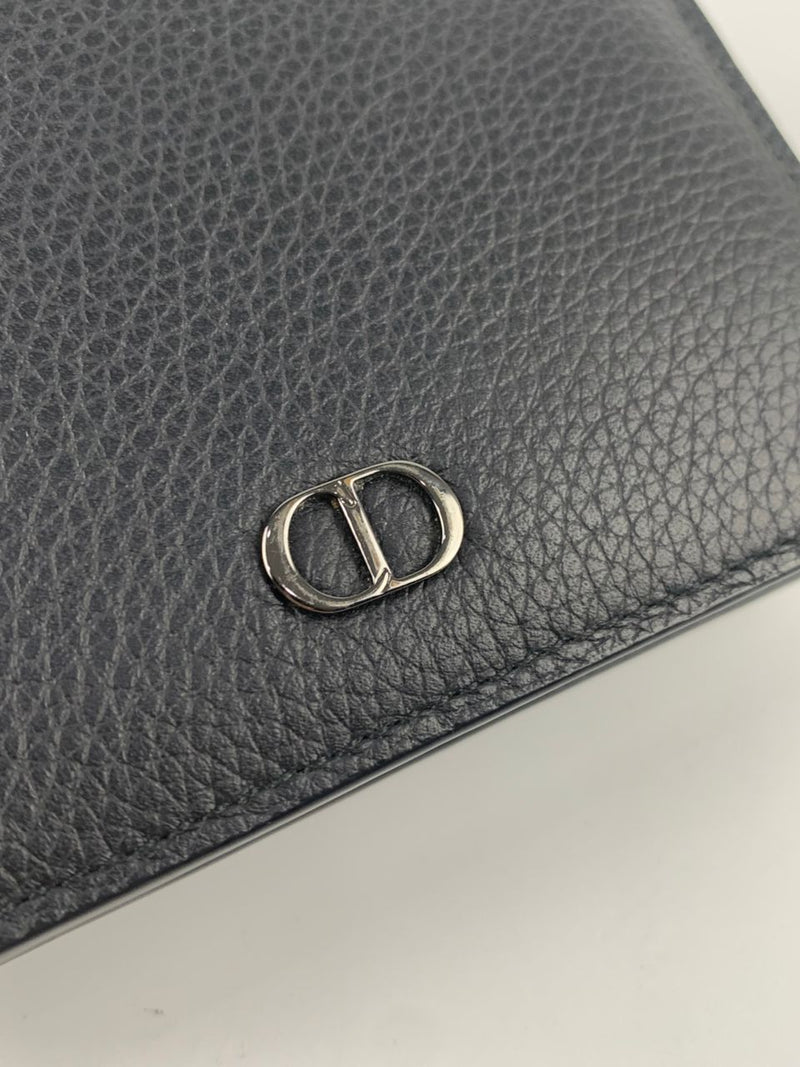 CD Icon Bifold Wallet in Black Grained Calfskin