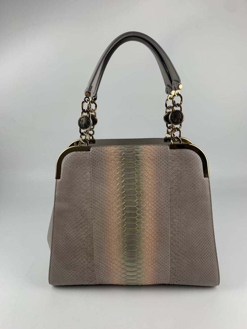 Gold Glanced Python / Pearl Grey &amp; Light Gold Soft Calf Leather Monete Shoulder Bag&nbsp;