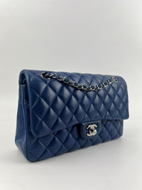 Medium Double Flap in Blue Lambskin SHW