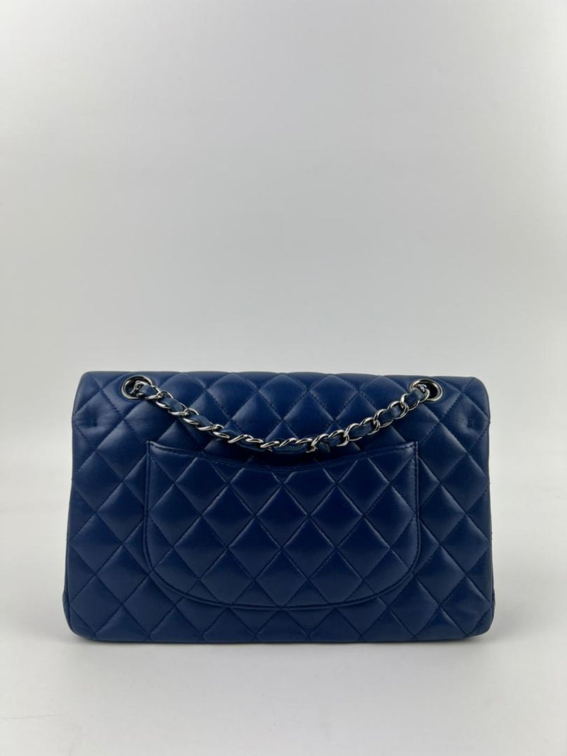Medium Double Flap in Blue Lambskin SHW