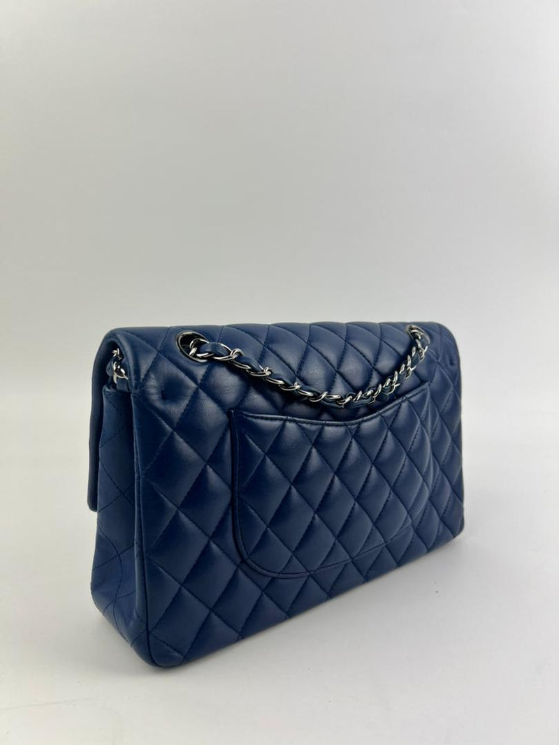 Medium Double Flap in Blue Lambskin SHW