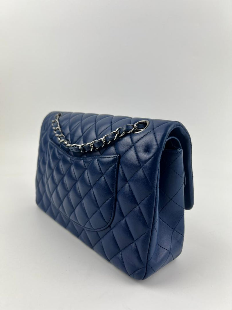 Medium Double Flap in Blue Lambskin SHW