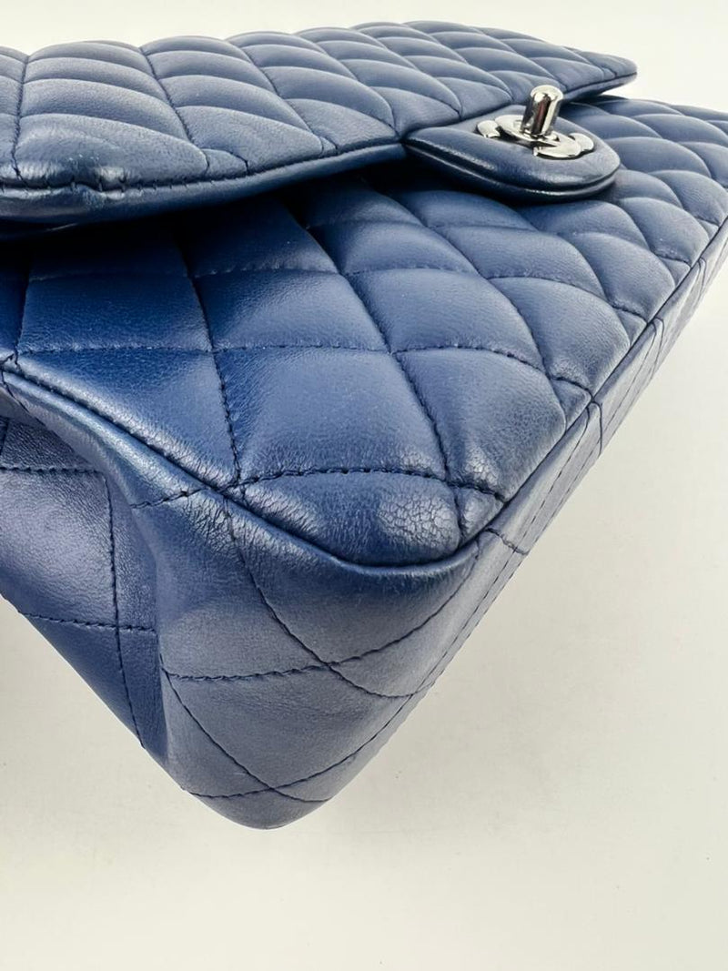 Medium Double Flap in Blue Lambskin SHW