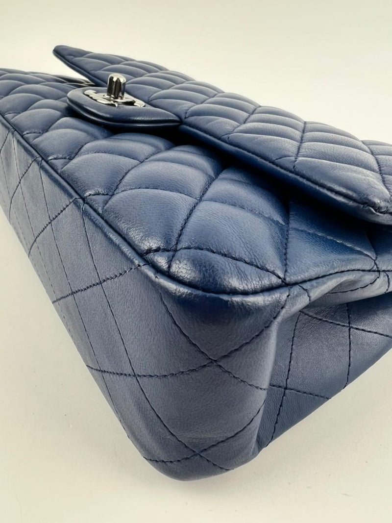 Medium Double Flap in Blue Lambskin SHW