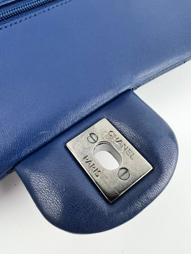 Medium Double Flap in Blue Lambskin SHW