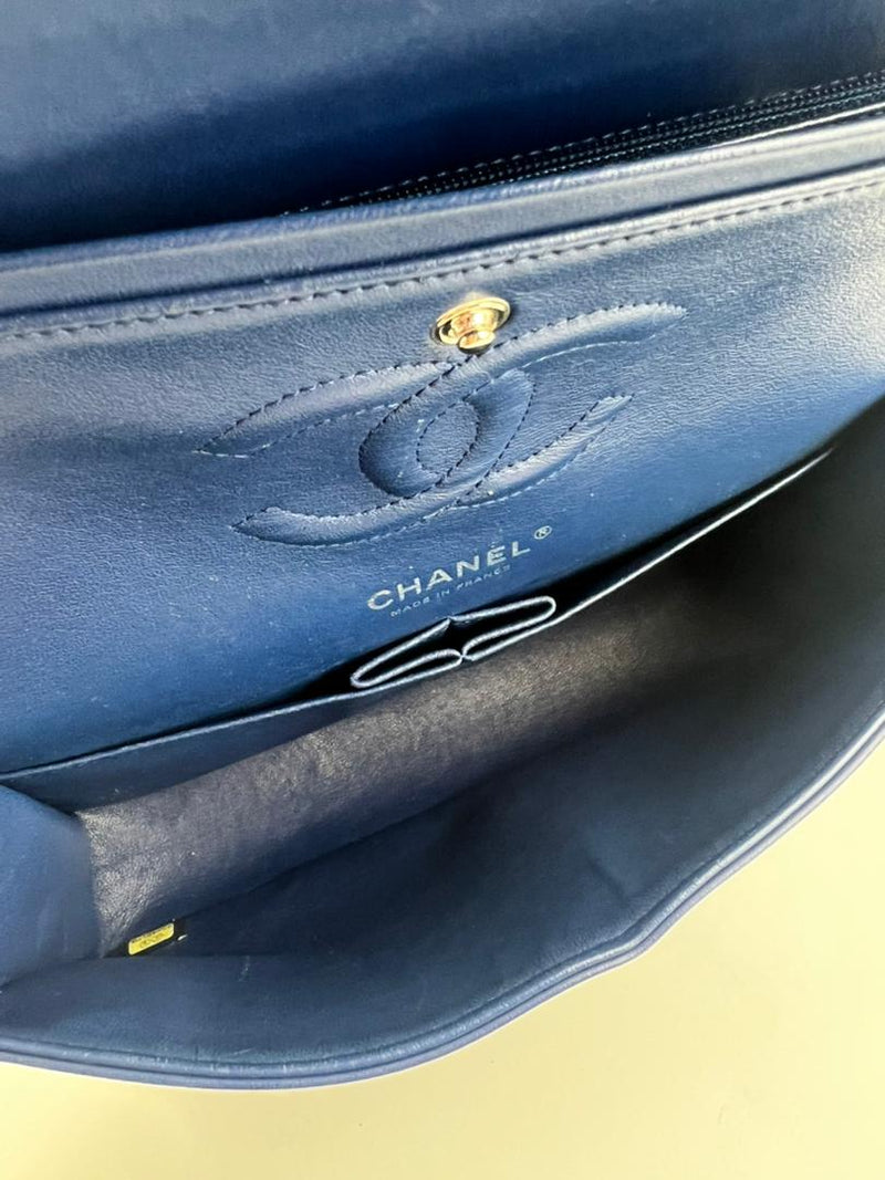 Medium Double Flap in Blue Lambskin SHW