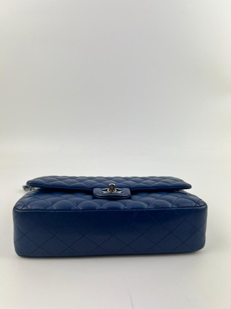 Medium Double Flap in Blue Lambskin SHW