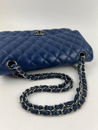 Medium Double Flap in Blue Lambskin SHW