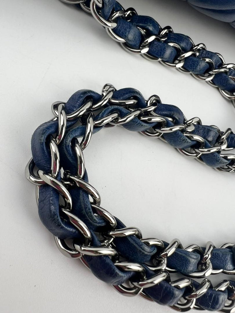 Medium Double Flap in Blue Lambskin SHW